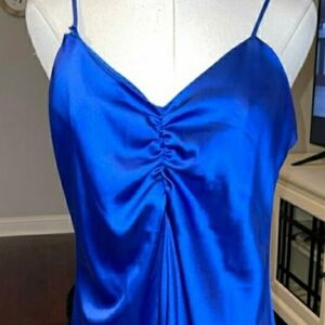 Sleek Royal Blue Satin Midi Slip Dress